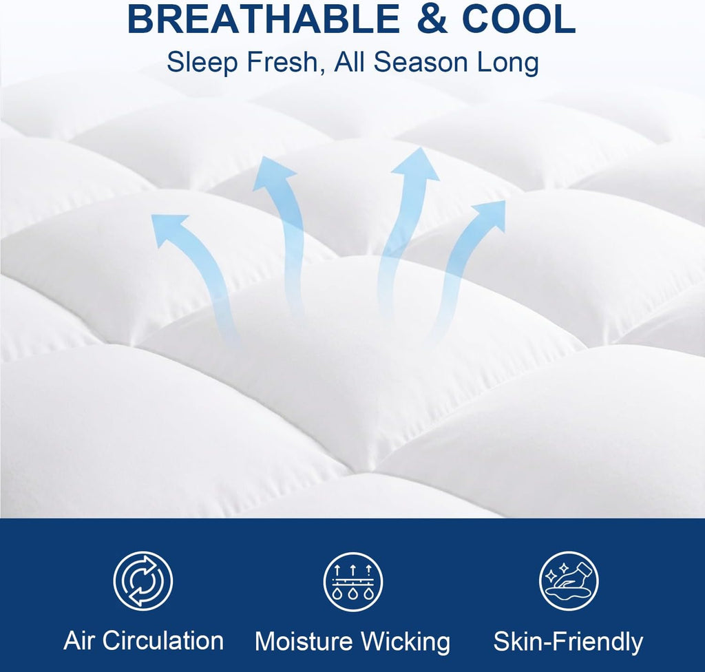 Full Mattress Topper, Pillow Top Mattress Pad for Back Pain Relief | Cooling Bed Topper, Thick Mattress Cover, Deep