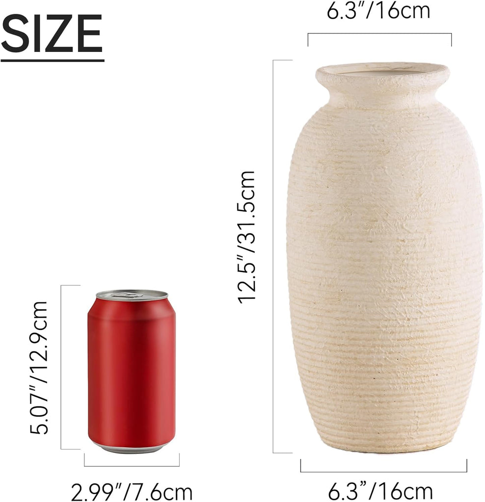 Ceramic Flower Vase, 12.5" Large Rustic Farmhouse Vases Home Decor Tall Pottery Decorative Pampas Vase