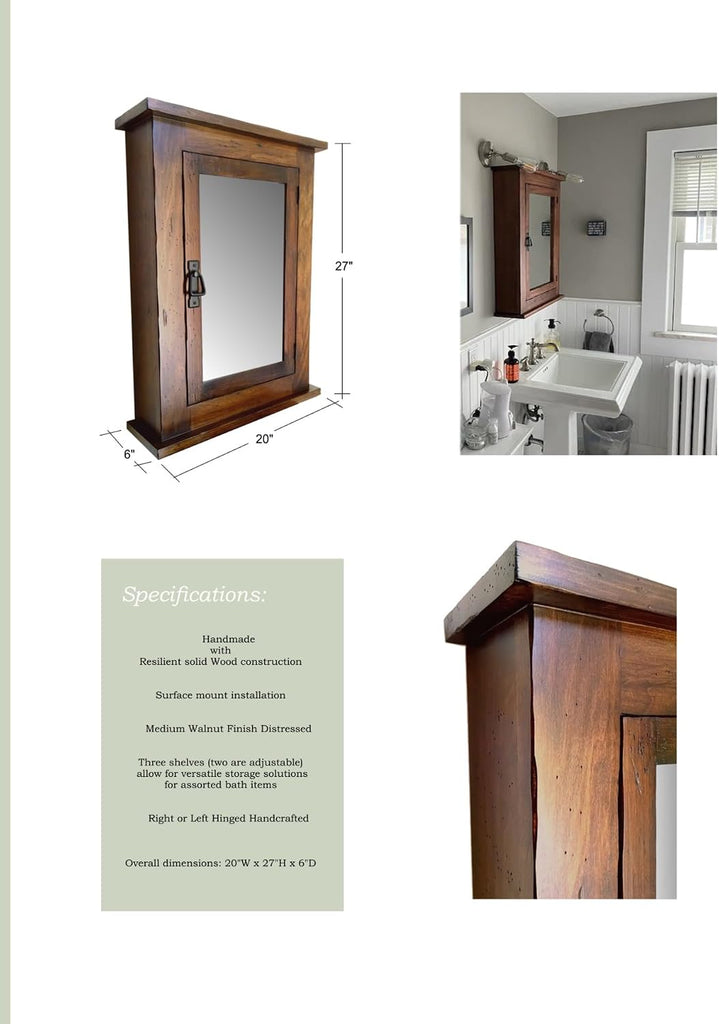 Dijkoo NUOTIRUIS Primitive Mission Medicine Cabinet/Surface Mount/Distressed Medium Finish/Solid Wood & Handmade C