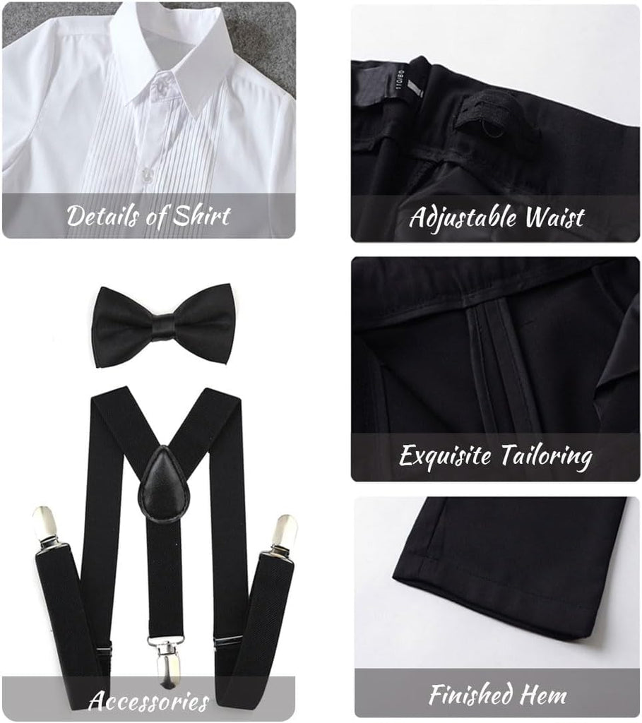Boys Dress Pants Suit Set Formal Suits for Kids Wedding Suspenders Outfits