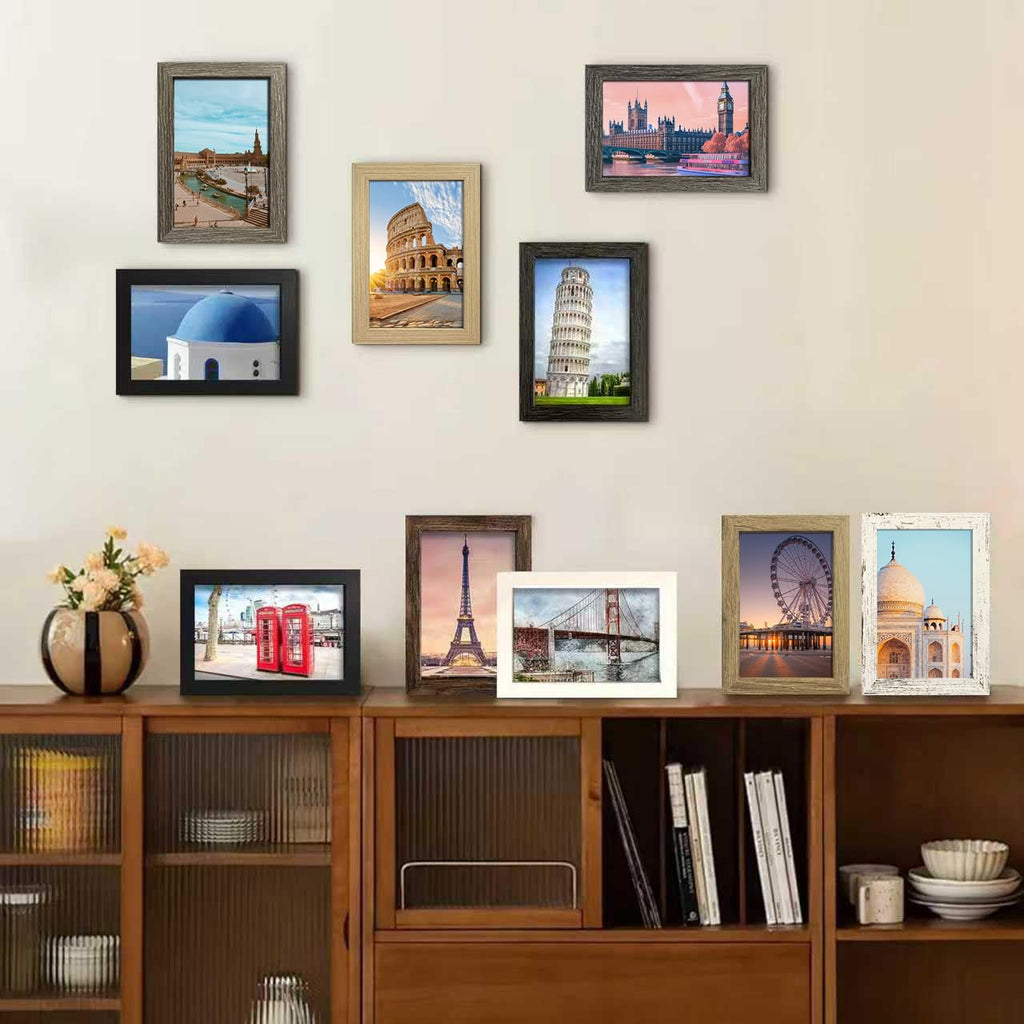 5x7 Pictrue Frame Set of 10, Wall and Tabletop Display, Mix Multi Color