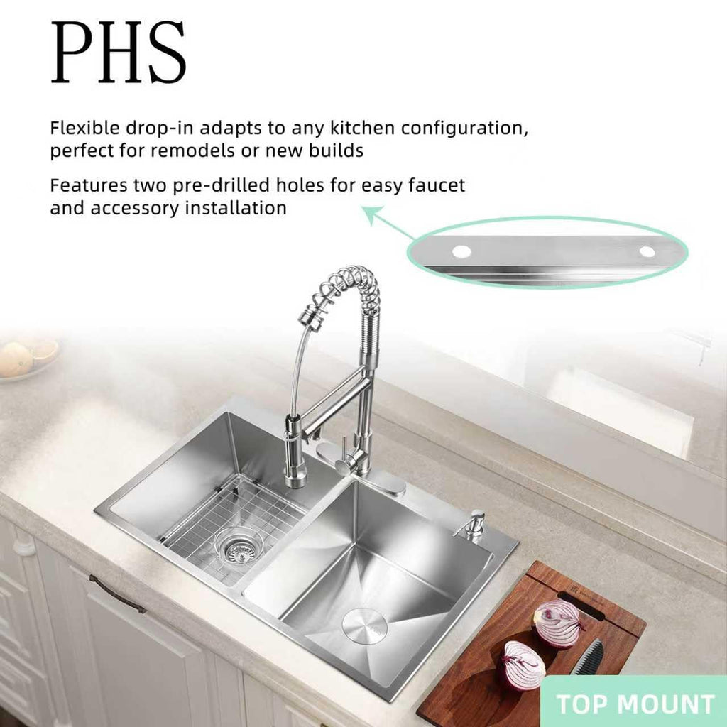 33 Inch Drop In Double Bowl Kitchen Sink 50/50-16 Gauge Stainless Steel Overmount Kitchen Sink 33x22 with