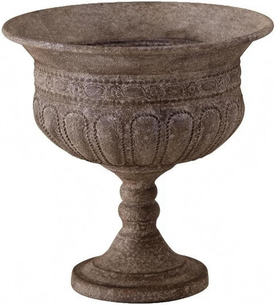Outdoor Trophy Vase Traditional Urn Planter Pedestal Flower Pot with Textured Surface Iron Construction Wide Opening
