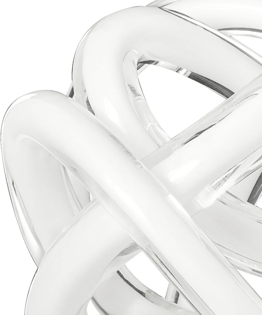 Orbit 4.5" Hand Blown White Glass Knot Sculpture, Table Decor