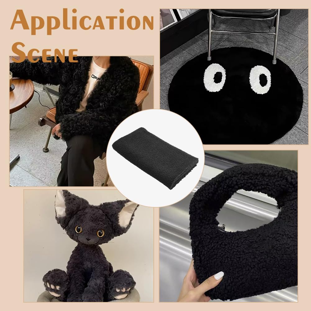 1 Yards Teddy Bears Fabric with Little Curls 63inches Wide Black Short Teddy Plush Fabric for Sewing Polyester Teddy