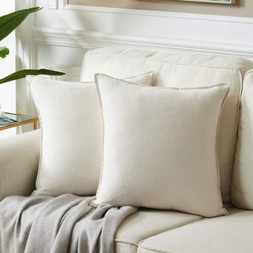 Ivory 26x26 Pillow Covers Set of 2, Euro Pillow Sham 26x26, Super Soft Faux Suede Square Solid Big Cream Throw Pillow