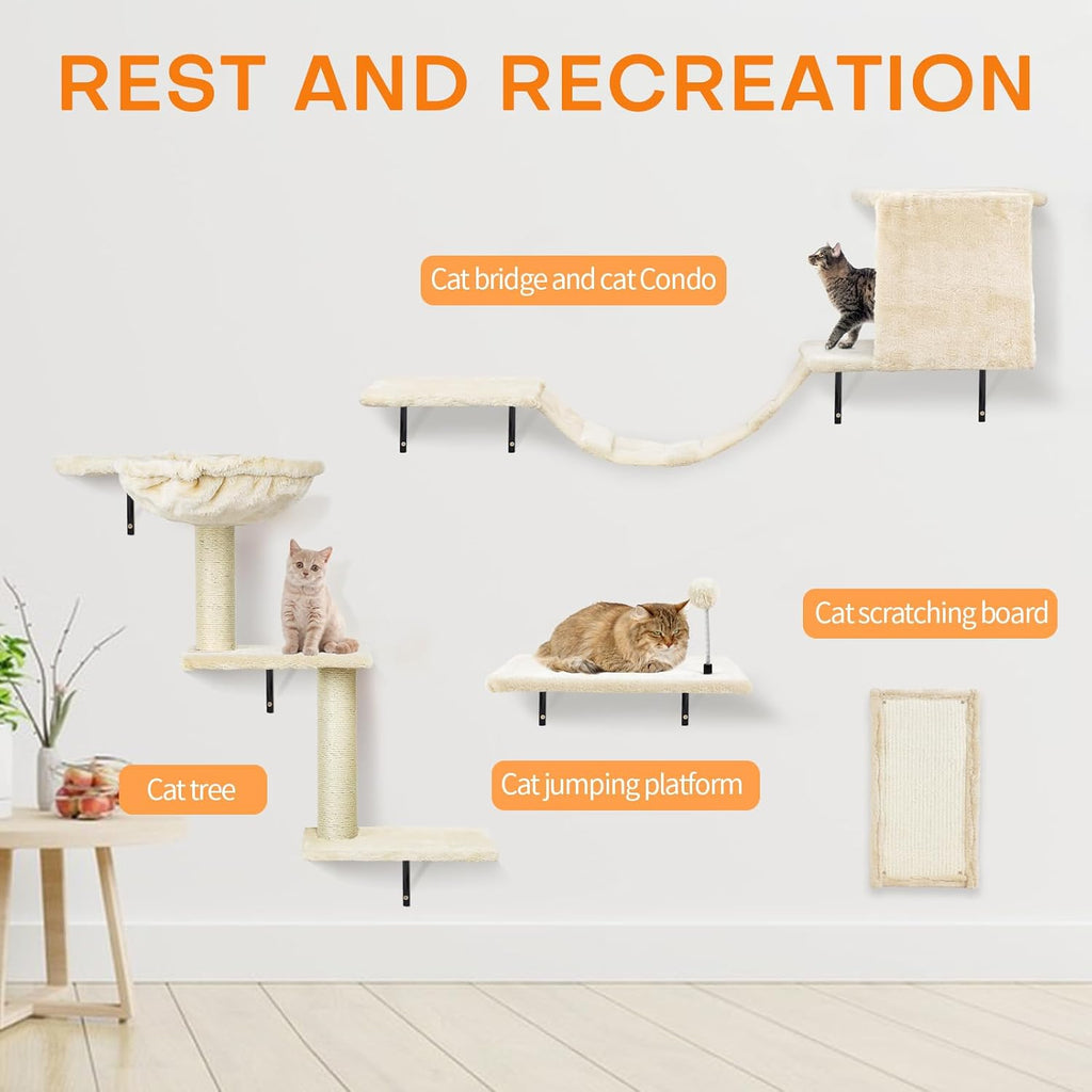 Cat Wall Shelves, Space-Saving Wall-Mounted Cat Climbing Set for Large Cats