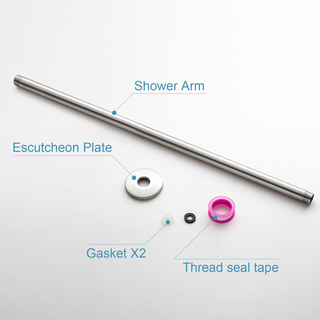 Shower Arm with Flange, 24 in Brushed Nickel Ceiling Mount Replacement Rain Shower Head Straight Arm Ceiling-Mounted