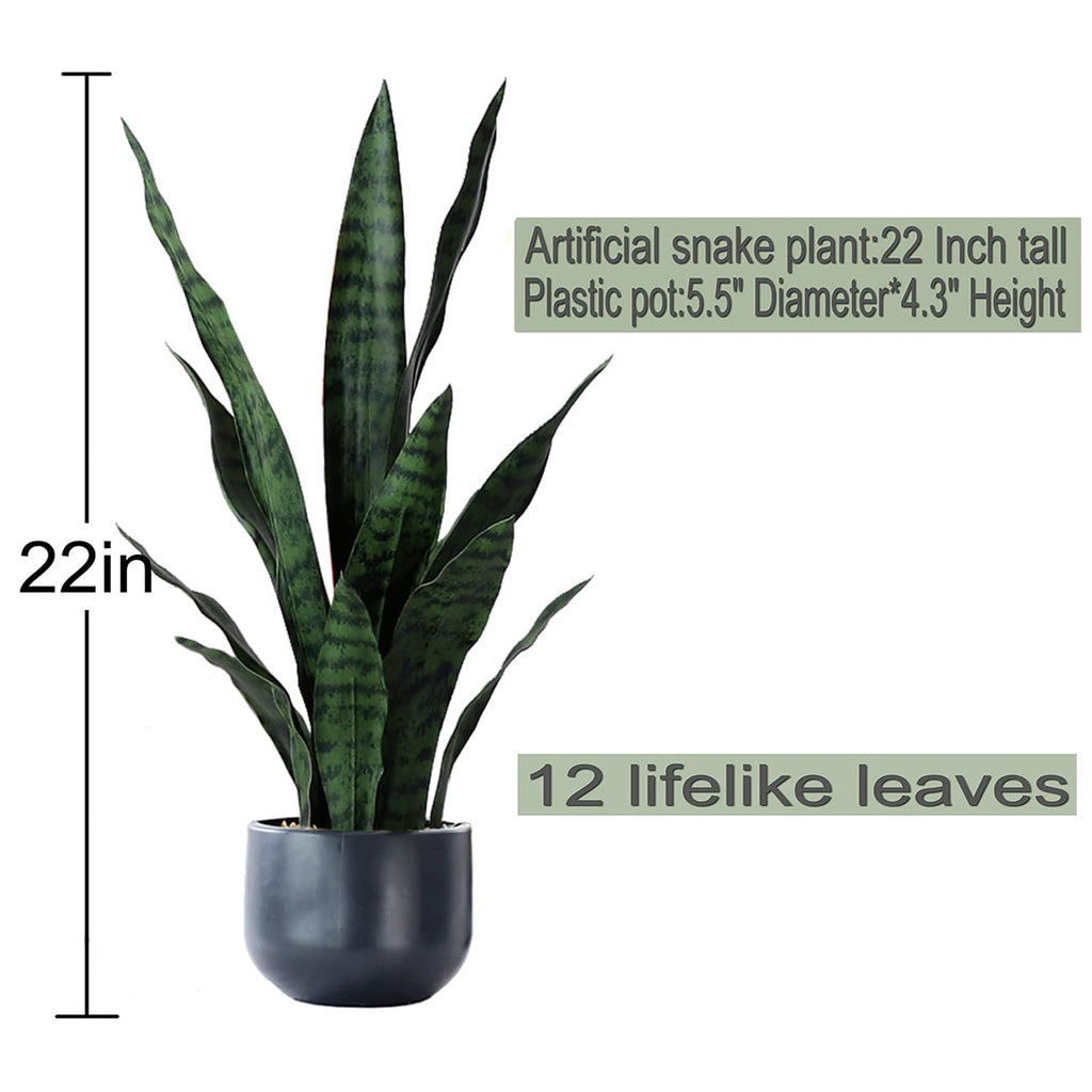 Artificial Plants Sansevieria Snake Plant with Black Plastic Planter Greenery Perfect Faux Agave Fake Plants in Pot