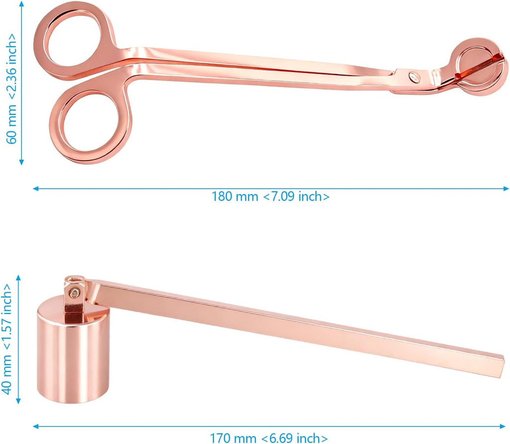 Candle Snuffer and Wick Trimmer, Rose Gold - Set of 4