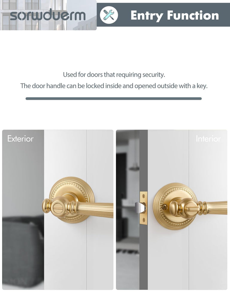 1 Pack Gold Door Lever Privacy Brushed Brass Door Handle Door Lever Bedroom and Bathroom Zinc Alloy
