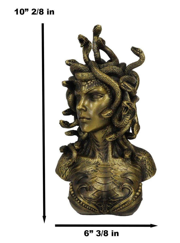 Greek Mythology Gorgon Sisters Goddess Medusa with Wild Snakes Hair and Armored Scales Skin Bust Statue 10" Tall