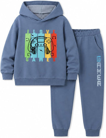 Boy's 2 Piece Outfits Sweatsuit Gamer Graphic Hoodie Jogger Pants Set