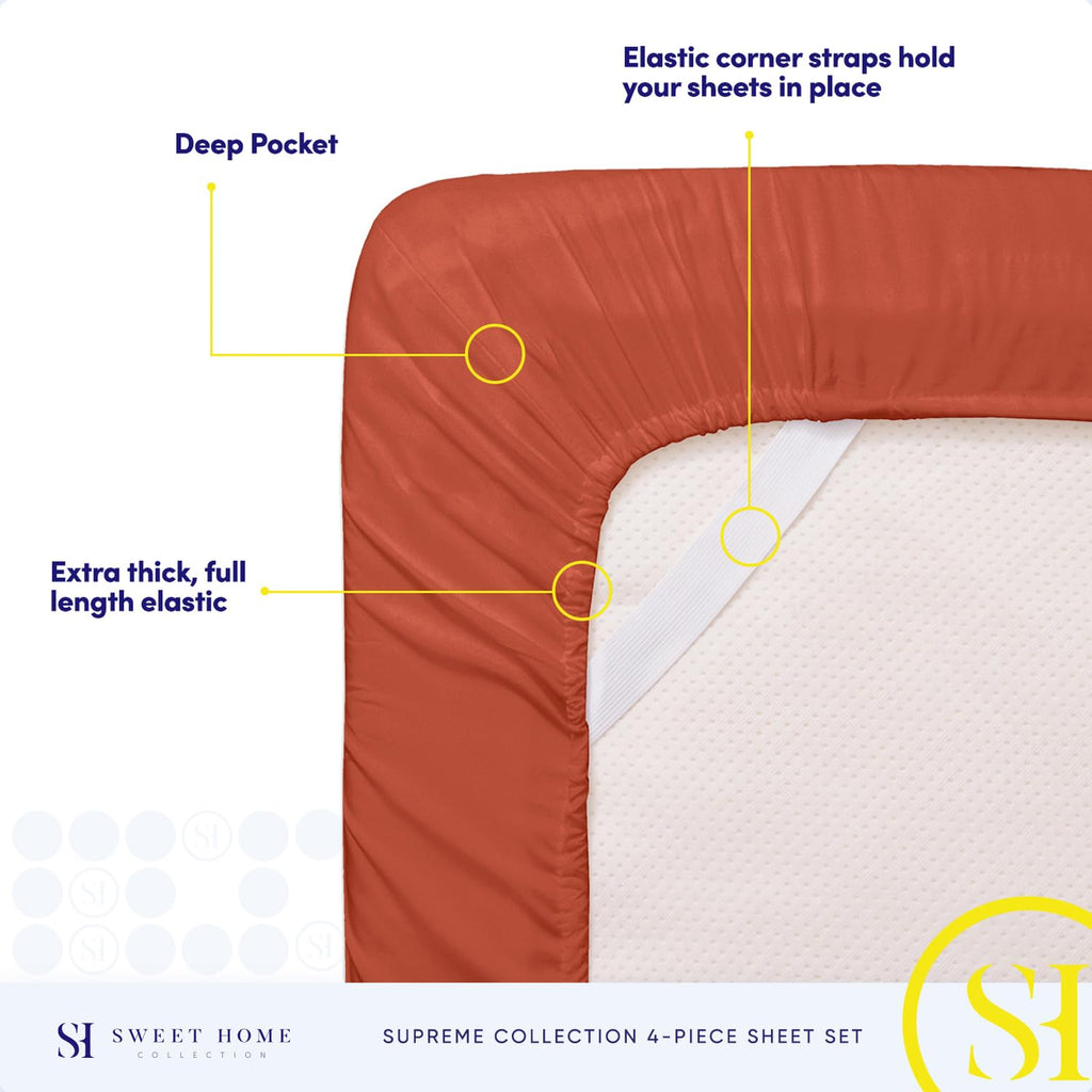 King Size Sheets - Breathable Luxury Bed Sheets with Full Elastic & Secure Corner Straps Built In - 1800 Supreme