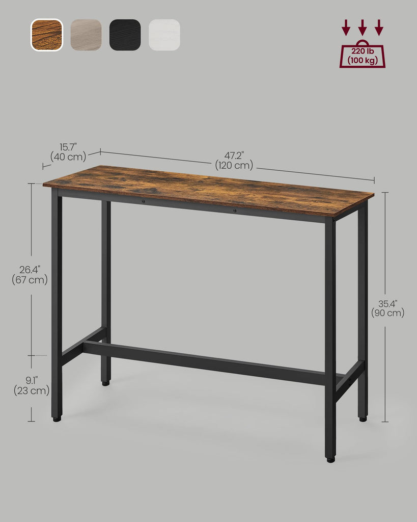 Bar Table, Narrow Long, High Top Pub Table, Steel Frame