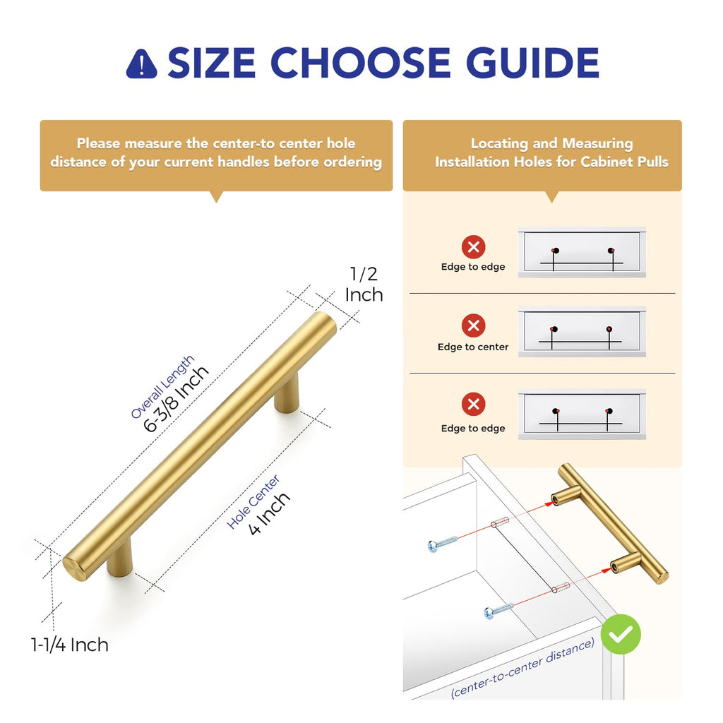 Brushed Gold Cabinet Handles,Round T Pulls,4 Inch,20 Pack