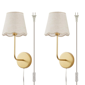 Boho Fabric Wall Sconces Set of 2 Plug