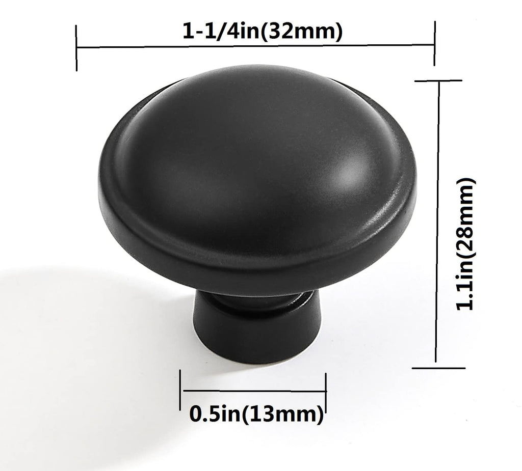 10 Pack 1-1/4 Inch Matte Black Cabinet Knobs Solid Round Dresser Knobs Drawer Knobs Simple Cabinet Hardware for
