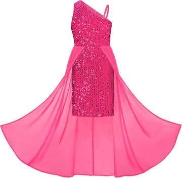 Girls One Shoulder Sparkly Sequin Formal Party Dance Dress