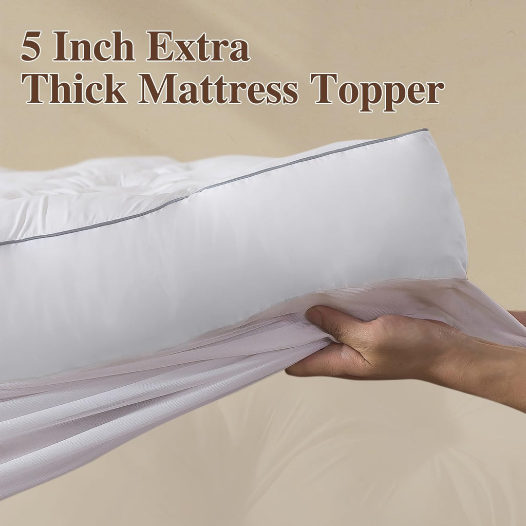 5 Inch Memory Foam Mattress Topper (Full, 54x75), Deep Pocket | 2000GSM Fluffy Shredded Memory Foam Filled, Extra
