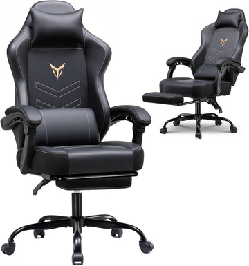 Gaming Chair with Footrest, Recliner Chair with Headrest & Lumbar Support, Linkage Armrest,Ergonomic Gaming Chair