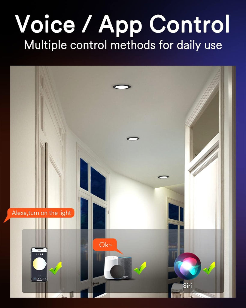 Smart Recessed Lighting 6 Inch, RGBWW Canless Wafer Downlight 13W