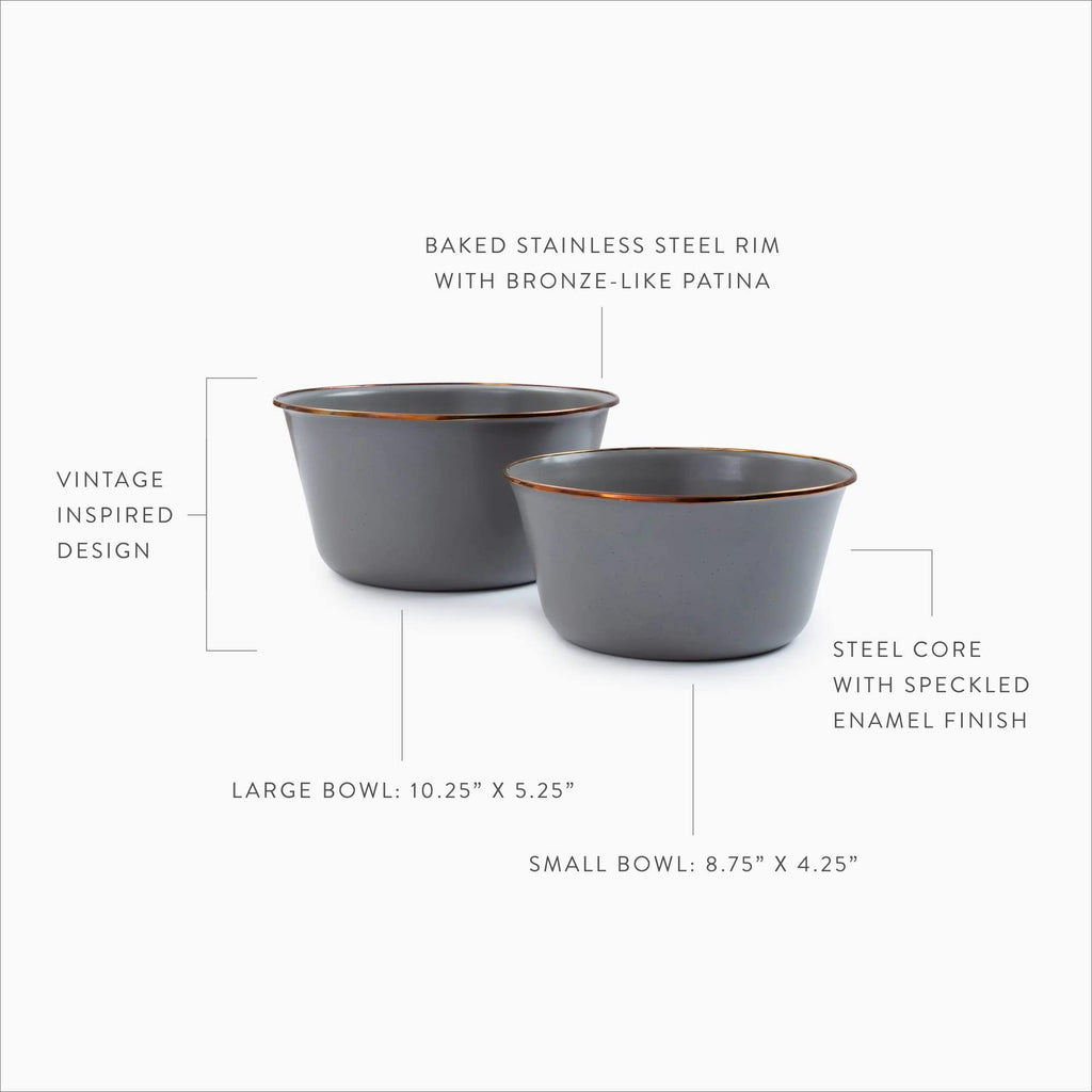 Enamel Mixing Bowl Set - Mixing Bowls, Salad Bowls, and Serving Bowls - Camping Dishes and Kitchen Essentials (Slate