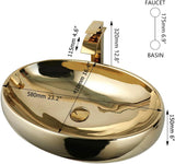 23 Inch Bathroom Vessel Sink with Waterfall Faucet and Pop-Up Drain Combo,Gold Ceramic Sink Bowl Modern Vessel Sink
