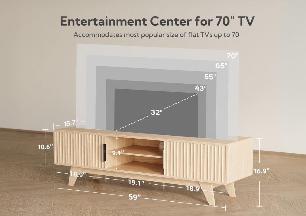 Mid-Century TV Stand, 59 Inch, Oak