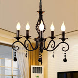 Farmhouse Black Crystal Candle Chandelier, 5 Lights Rustic Industrial Vintage Pendant Light Fixture Hanging Light for Living Room Bedroom Hallway Kitchen Dining Room, E12 Socket A109-B0DSB77VJR