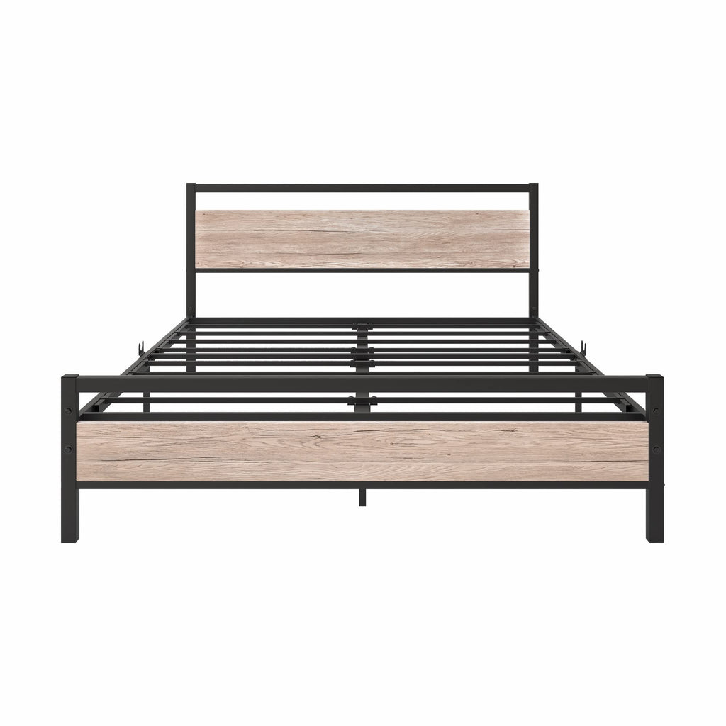 Bed Frames with Wood Headboard, Heavy Duty Platform Bed Frame No Box Spring Needed, Farmhouse Bed Steel Slat