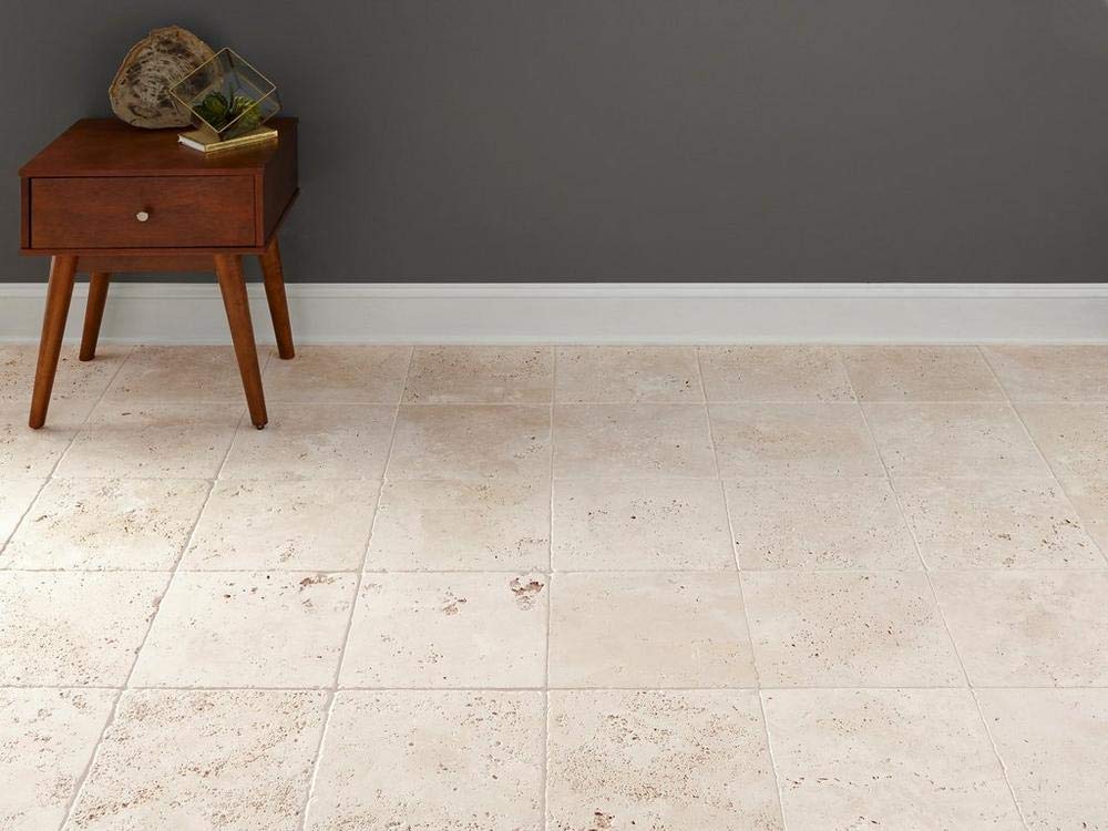 6x6 Light Travertine Tumbled Antiqued Tile Natural Stone 4 Pieces