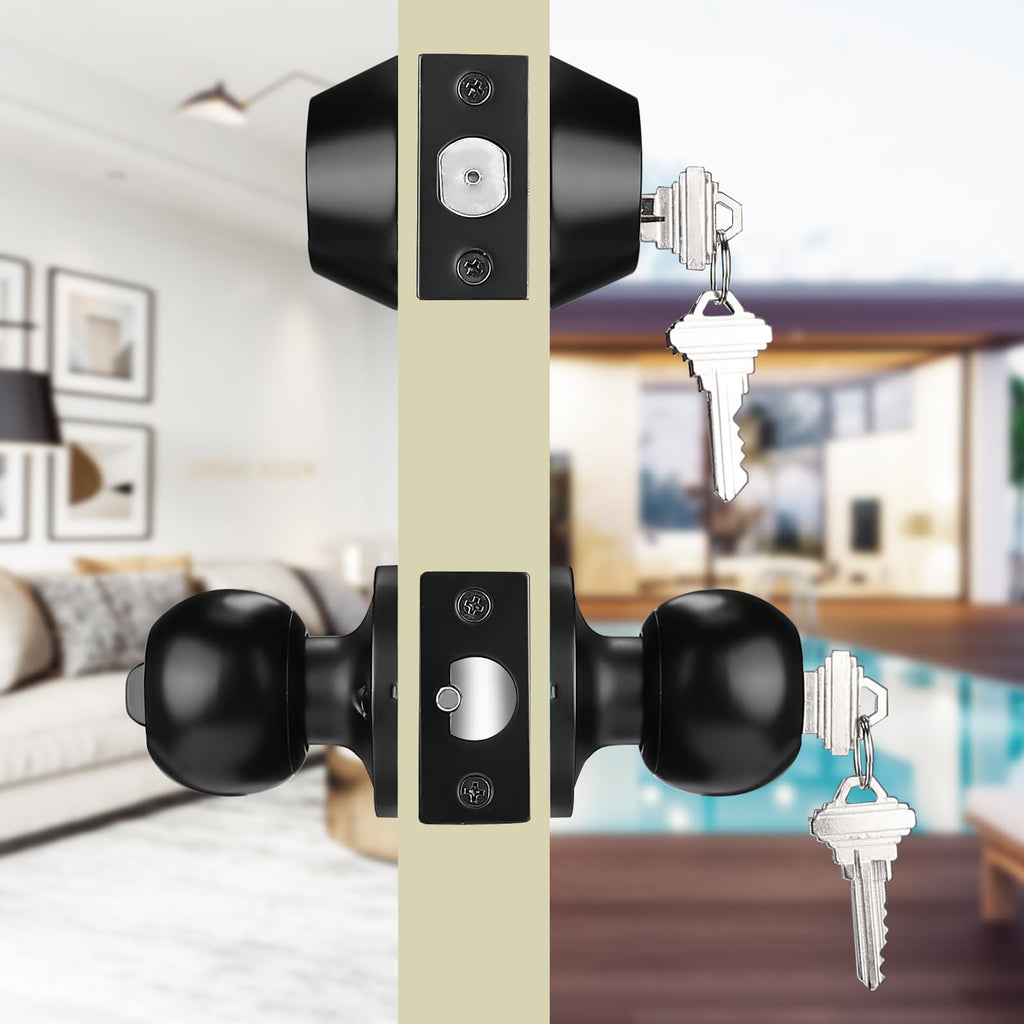 3 Pack Door Knob with Double Cylinder Lock, Black Front Door Knob and Deadbolt Combo Exterior Door Lock with Keyed