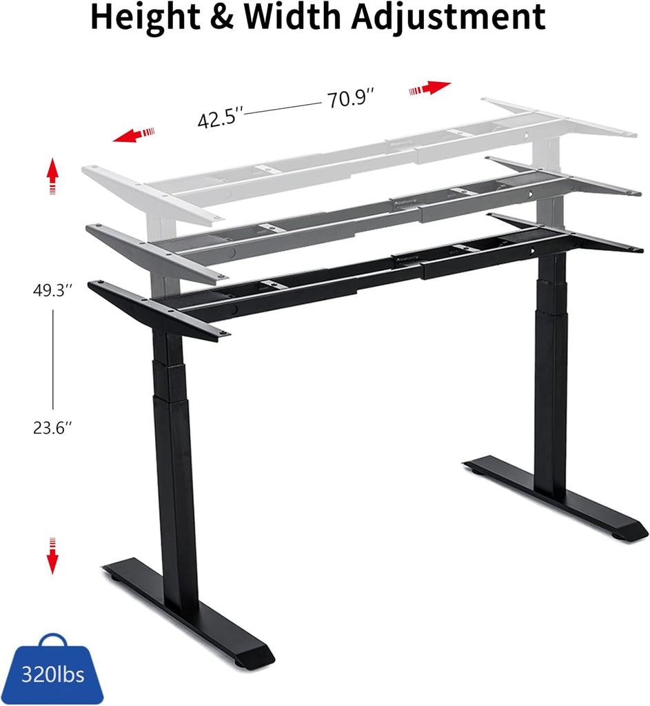VJ201-S3 Dual Motor 3-Stage Electric Sit Stand Desk Frame Only, Black