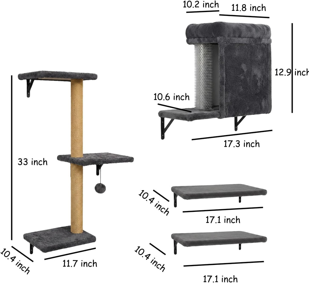 Cat Climbing Wall Systems with Scratching Post & Massager Groomer