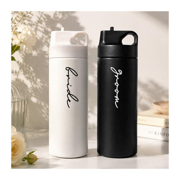 Bride and Groom Travel Cups - 16.2oz Insulated Stainless Steel Water Bottles for Wedding, Bride to Be and Groom to Be