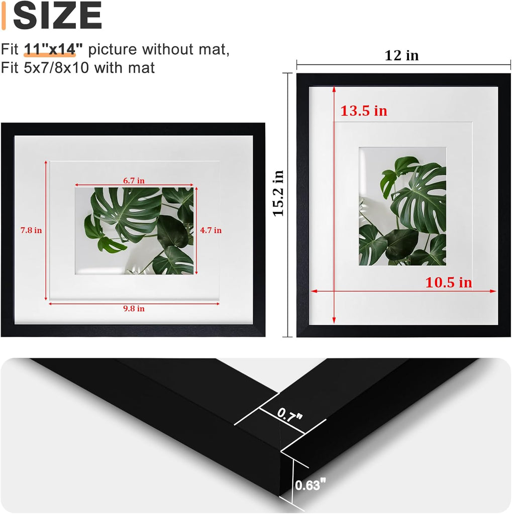 11x14 Picture Frames Made of Solid Wood 6 PCS Black Covered by Plexiglass - for Table Top and Wall Mounting for