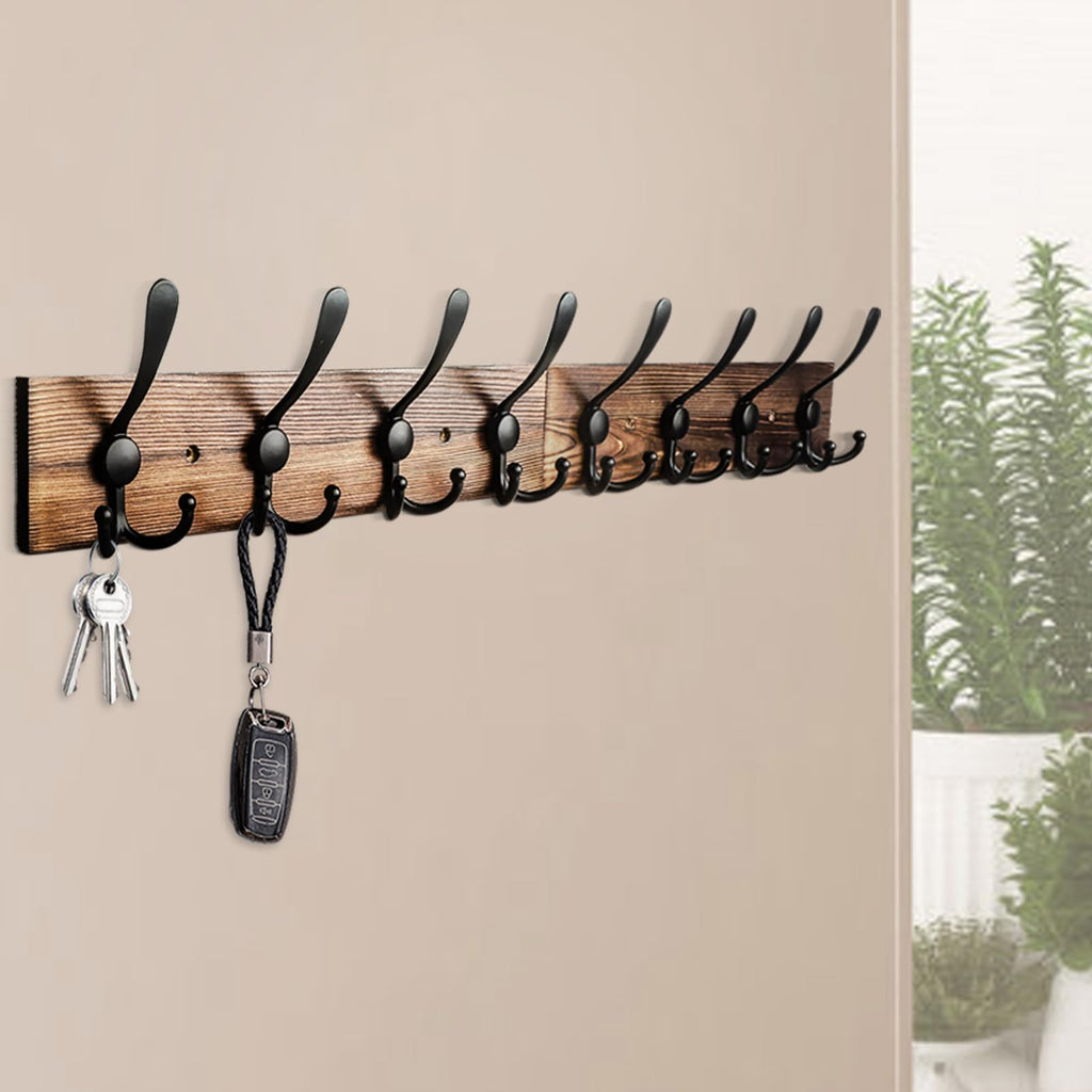 Coat Rack Wall Mount 31.5'' Coat Hanger Wall Mount Burnt Brown Coat Hooks for Wall Rustic Towel Racks Living Room