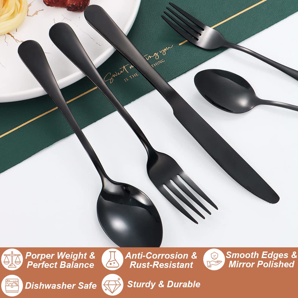 Black Silverware Set,40-Piece Stainless Steel Flatware Set for 8