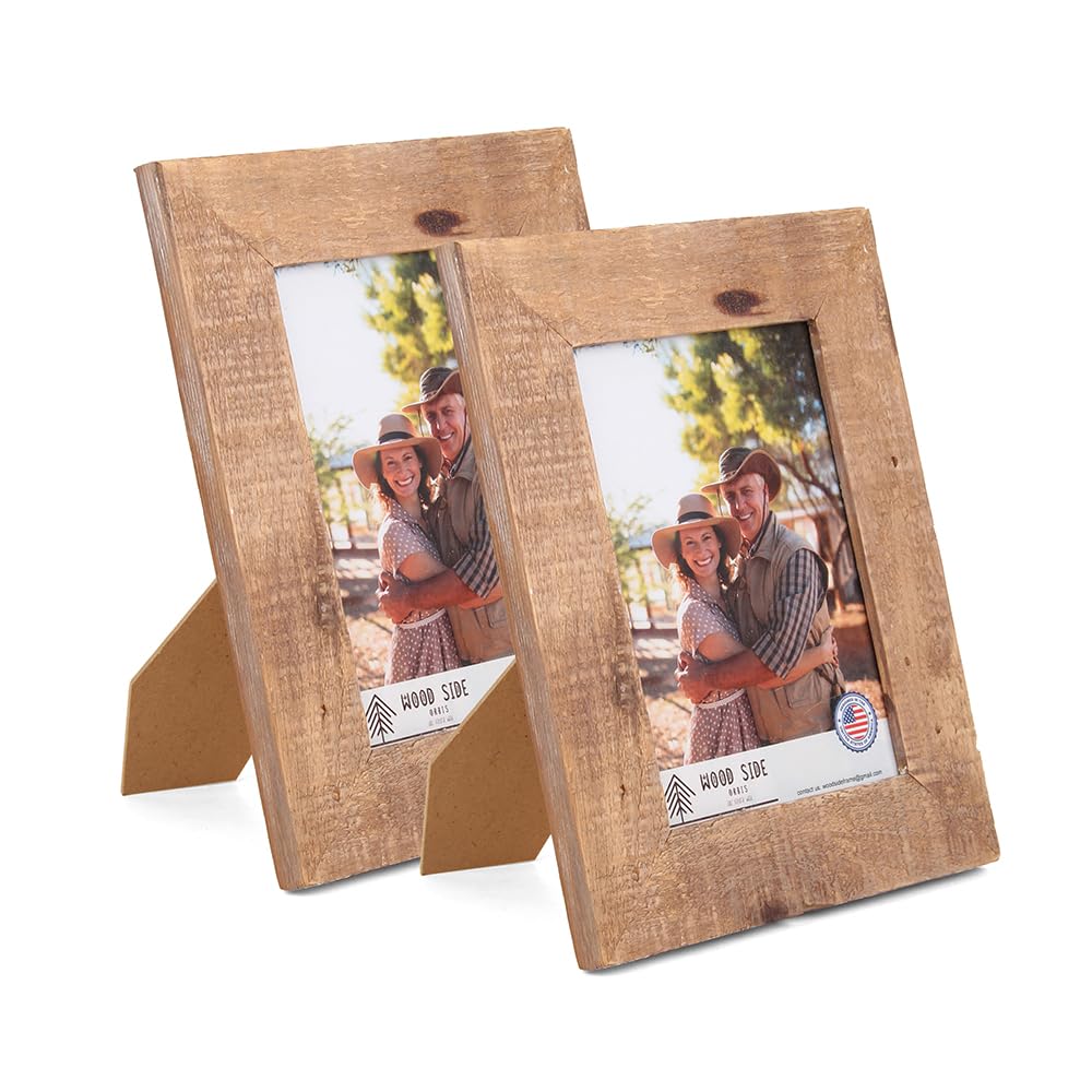 Rustic Barnwood Picture Frames 8x10 - Set of 2 - Natural Reclaimed Wood Real Glass - Wall and Tabletop - Farmhouse
