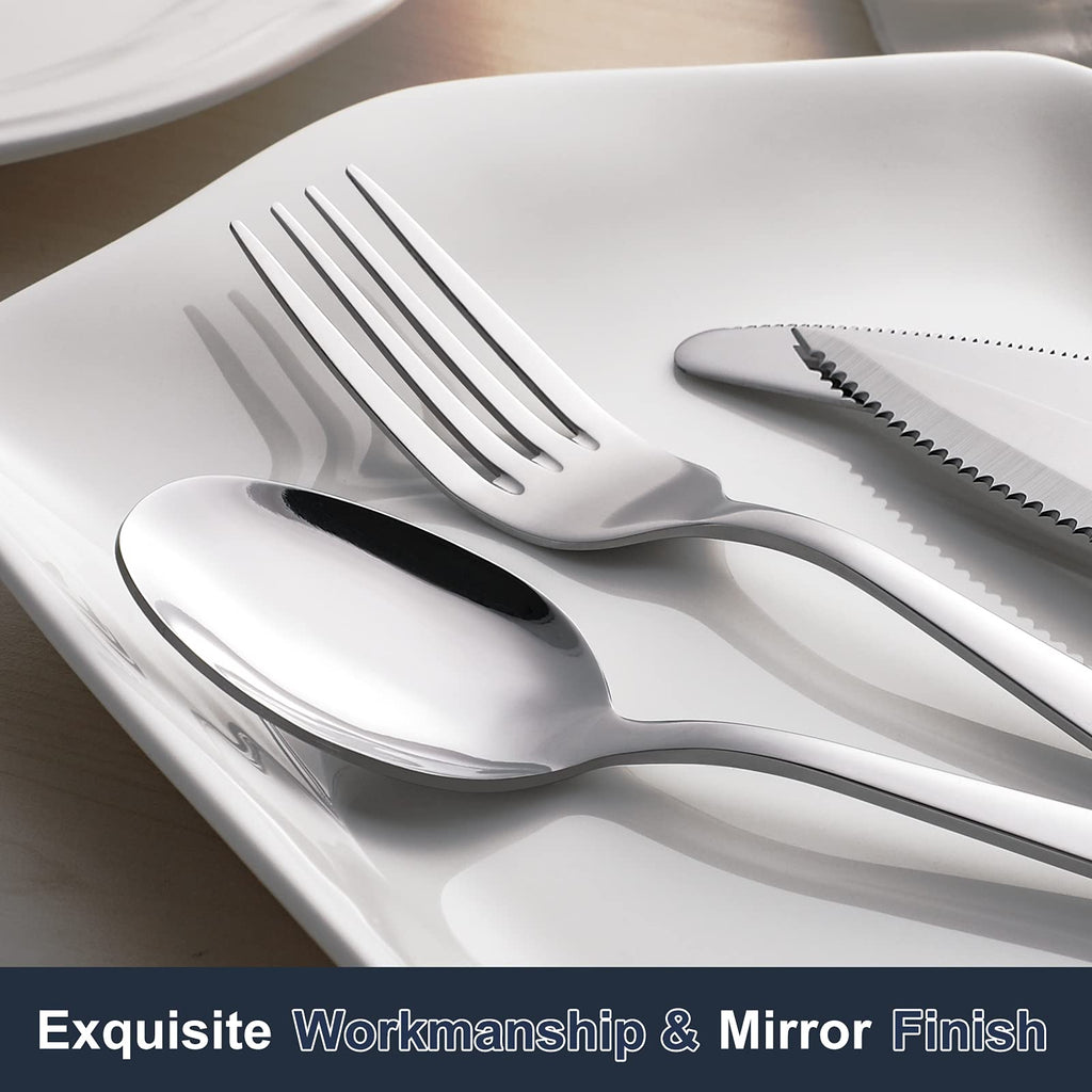 24-piece Forks and Spoons Silverware Set, Food Grade Stainless Steel Flatware Cutlery Set and Restaurant, Mirror