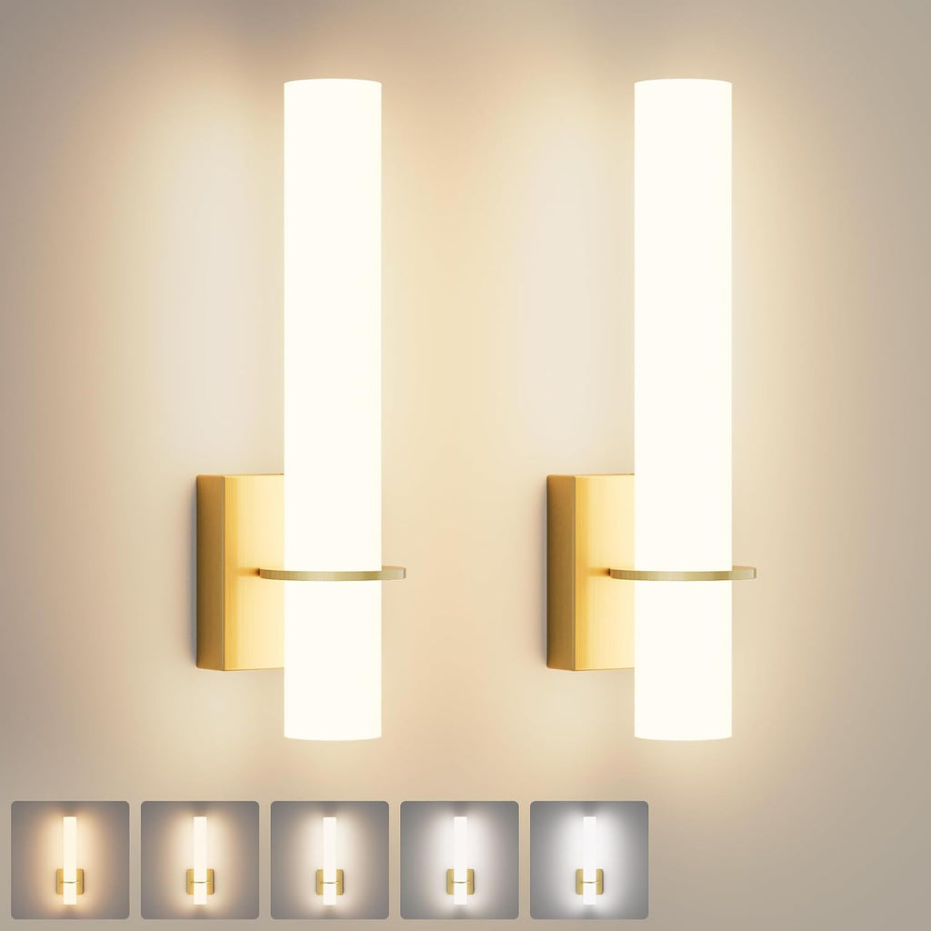 Hardwired Gold Wall Sconces Set of Two 5CCT Dimmable Modern Wall Sconce Bathroom Sconces UP and Down Wall Mount Light