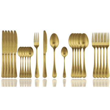 Matte Gold Silverware Set, 24-Piece Stainless Steel Flatware Set, Kitchen Utensil Set Service for 6, Tableware