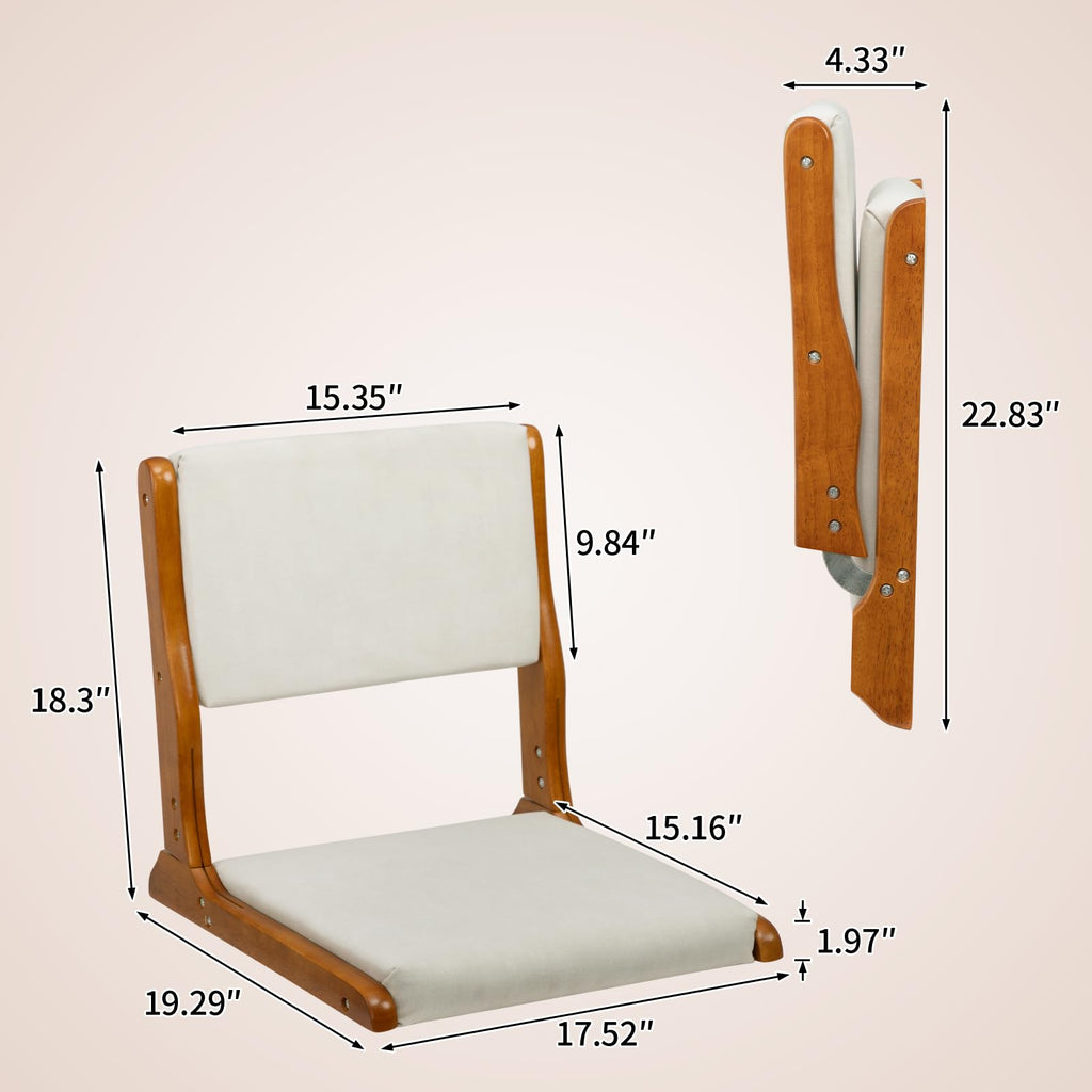Floor Chair with Back Support, Foldable Japanese Style Floor Chair, Wood Legless Tatami Chair with Cushion, Accent