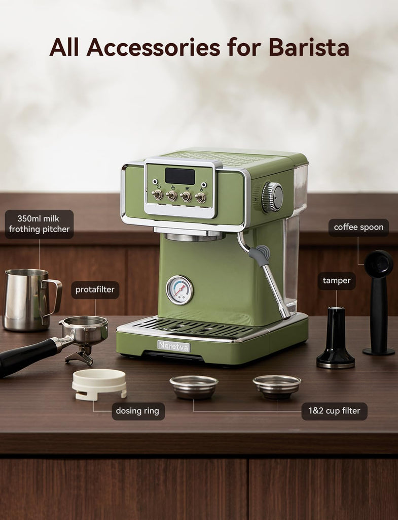 Professional Retro Espresso Machine with 58mm Portafilter, Green