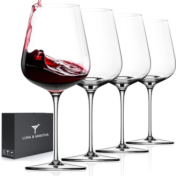Red Wine Glasses Set of 4, Crystal Wine Glasses with Stem, Hand Blown 17oz, Perfect for Red White Gift Packaging for