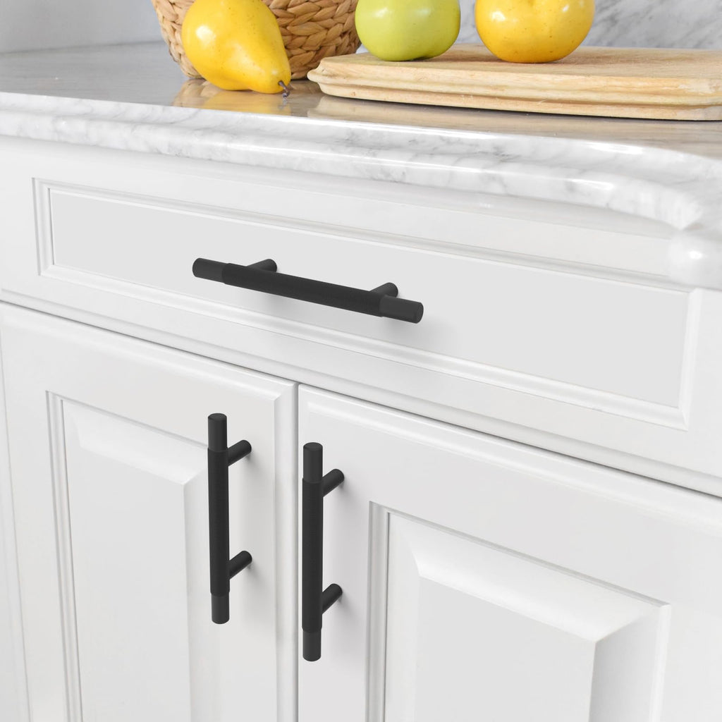 10 Pack Matte Black Knurled Cabinet Pulls 3 Inch Hole Centers Kitchen Cabinet Solid Handles Hardware Kitchen Handles