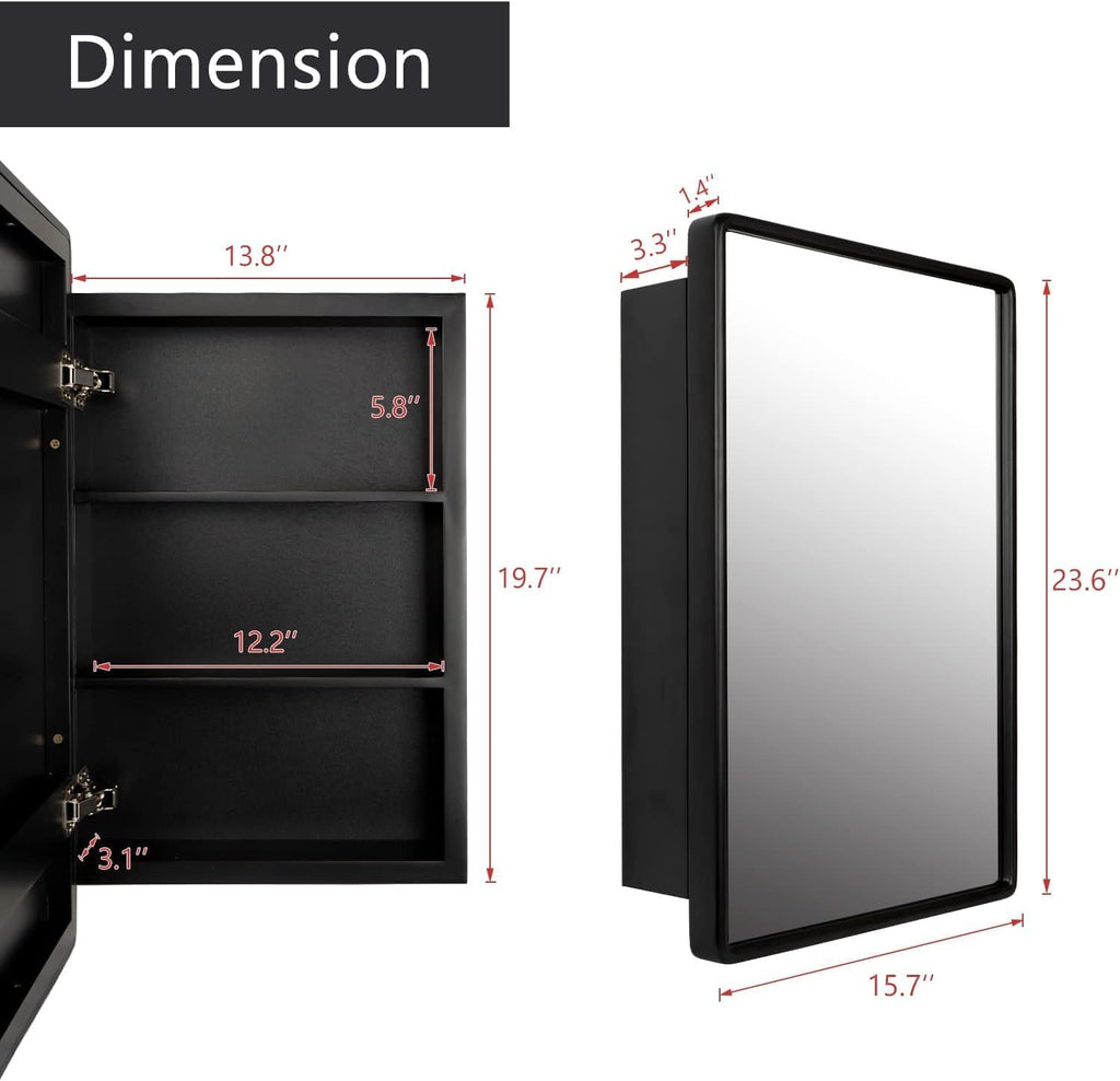 24"x16" Recessed Wood Medicine Cabinet with Mirror - Wall-Mounted Wooden Bathroom Cabinet with Adjustable Storage
