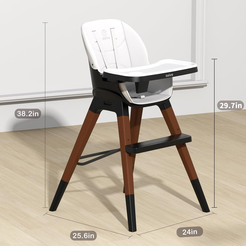8 in 1 Convertible Wooden High Chair, Adjustable Baby High Chair for Babies and Toddlers with Tray, Easy to Clean