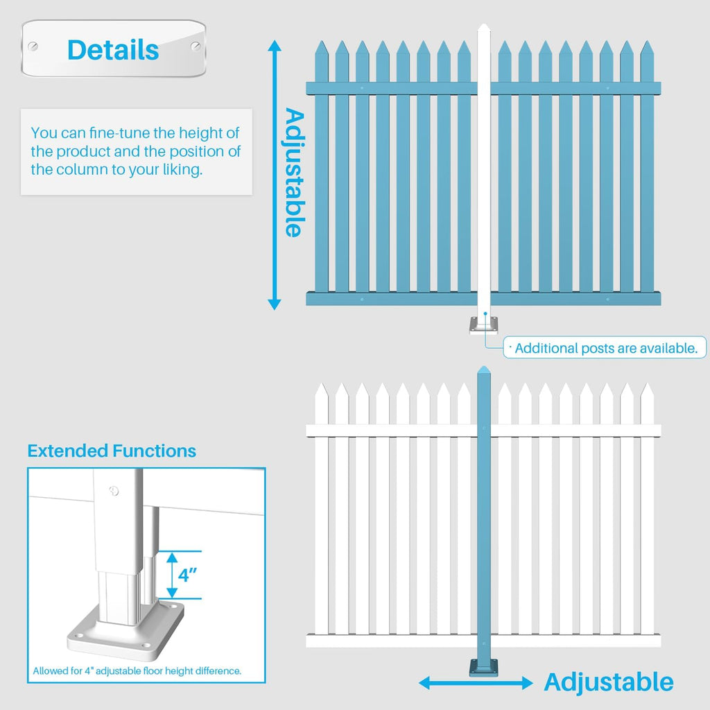 5-Set Vinyl Picket Fence Panels White PVC - 36" H x 84" W for Front Yard, Porch, Deck, Pool - Air Conditioner Safe